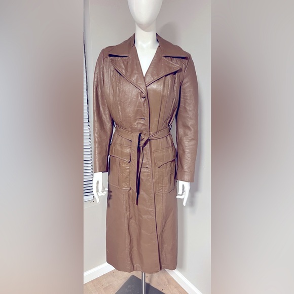 Vintage leather trench coat size 4 super cute! - Picture 6 of 7
